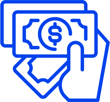 Blue Icon of hand holding money