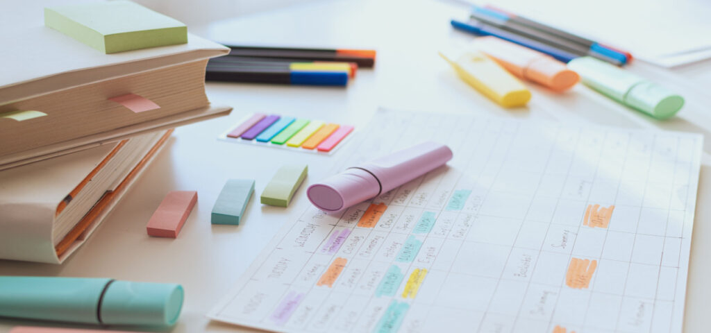 Homeschool kindergarten schedule color coded to help with planning. 